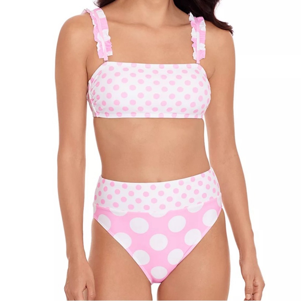 Pink Polka Dot high waisted bikini bandeau Set